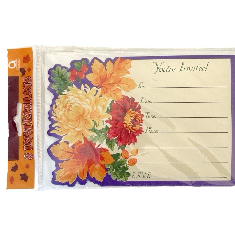 Vintage Floral Invitations Cards Fall Autumn Thanksgiving Flowers Orange Yellow